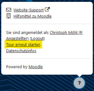 Screenshot Hilfe-Menü via Fragezeichen-Symbol.