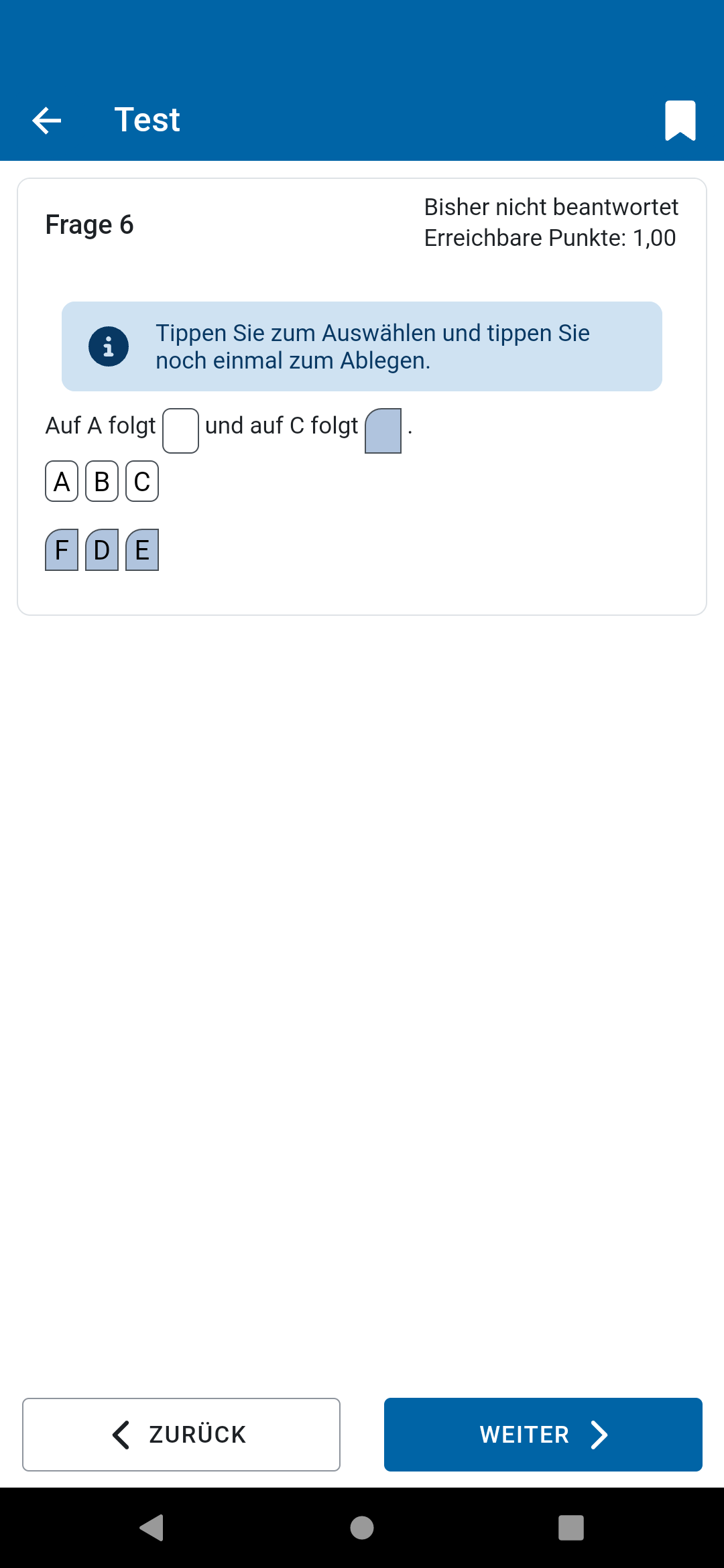 Screenshot einer angepassten Drag and Drop Aufgabe in der App.