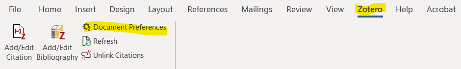 Word: Zotero - Document Preferences