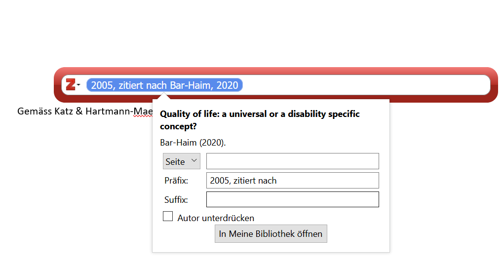 Screenshot Zitat Sekundärliteratur mit Präfix