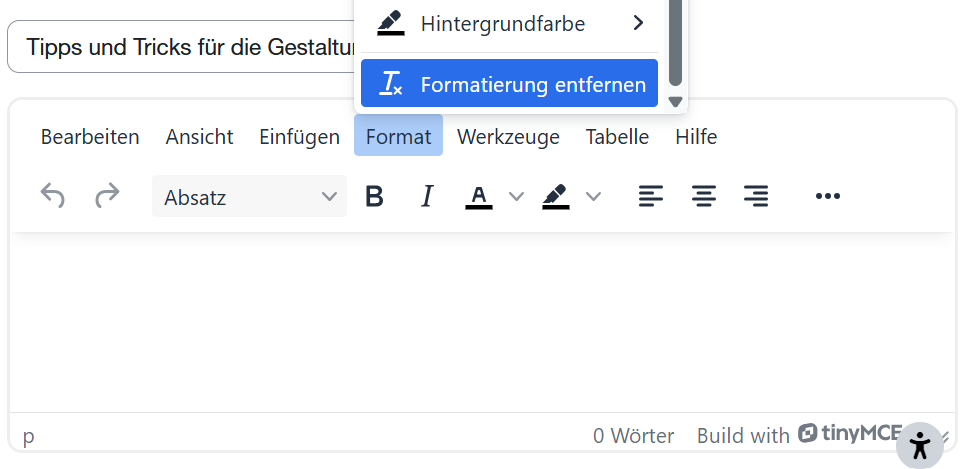 TinyMCE Formatierung entfernen