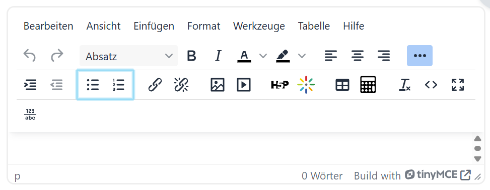 TinyMCE Auswahlbuttons für Listen
