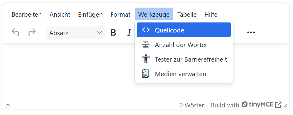 TinyMCE Quellcode-Ansicht