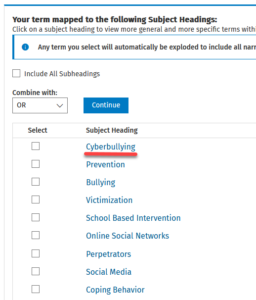 list of mapped terms