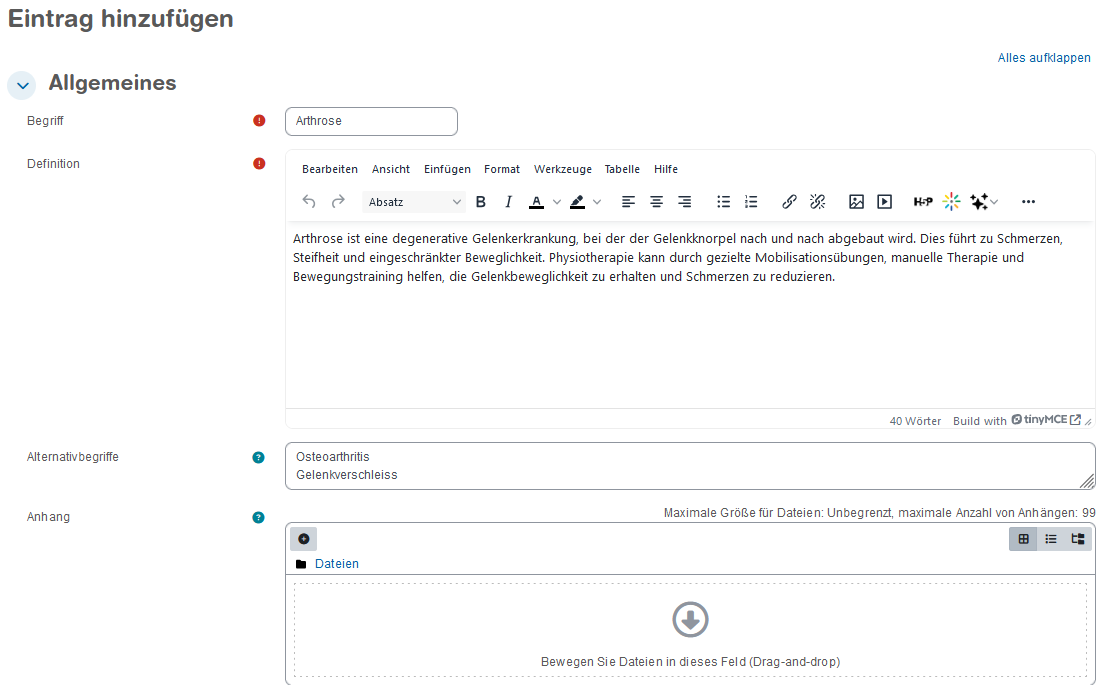 Beispiel für Eintrag hinzufügen