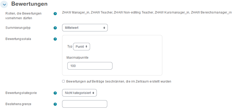 Abschnitt Bewertungen